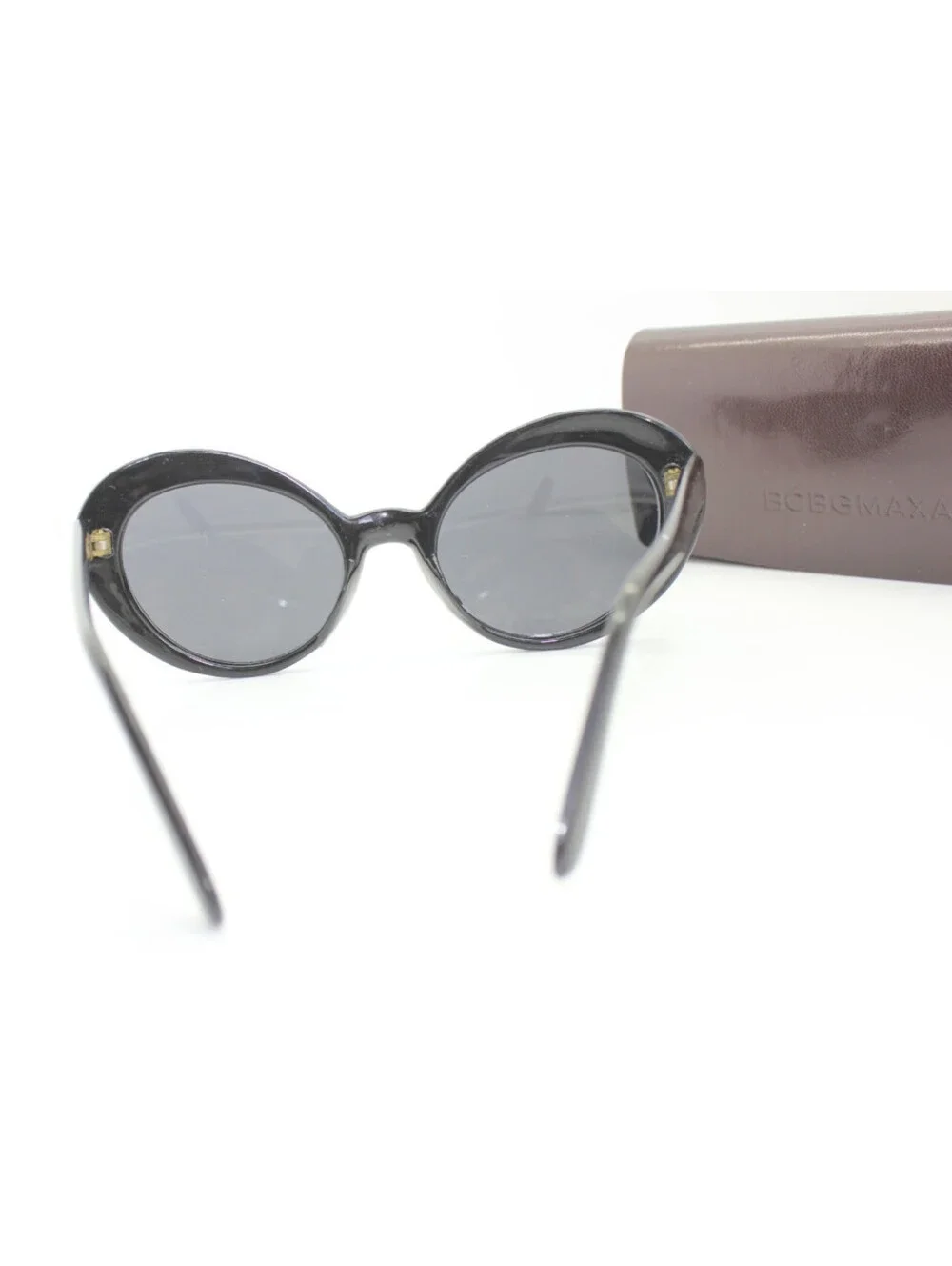 Vintage BCBGMAXAZRIA Rhinestone Cat Eye Oval Sunglasses Black Retro Case